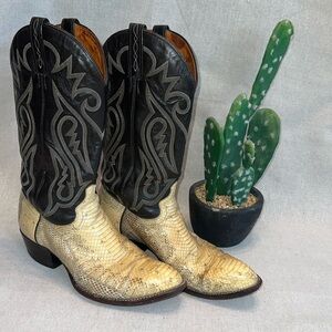 J CHISHOLM Women’s Western Boots, Chocolate Leather & Yellow Snakeskin, Size 9D